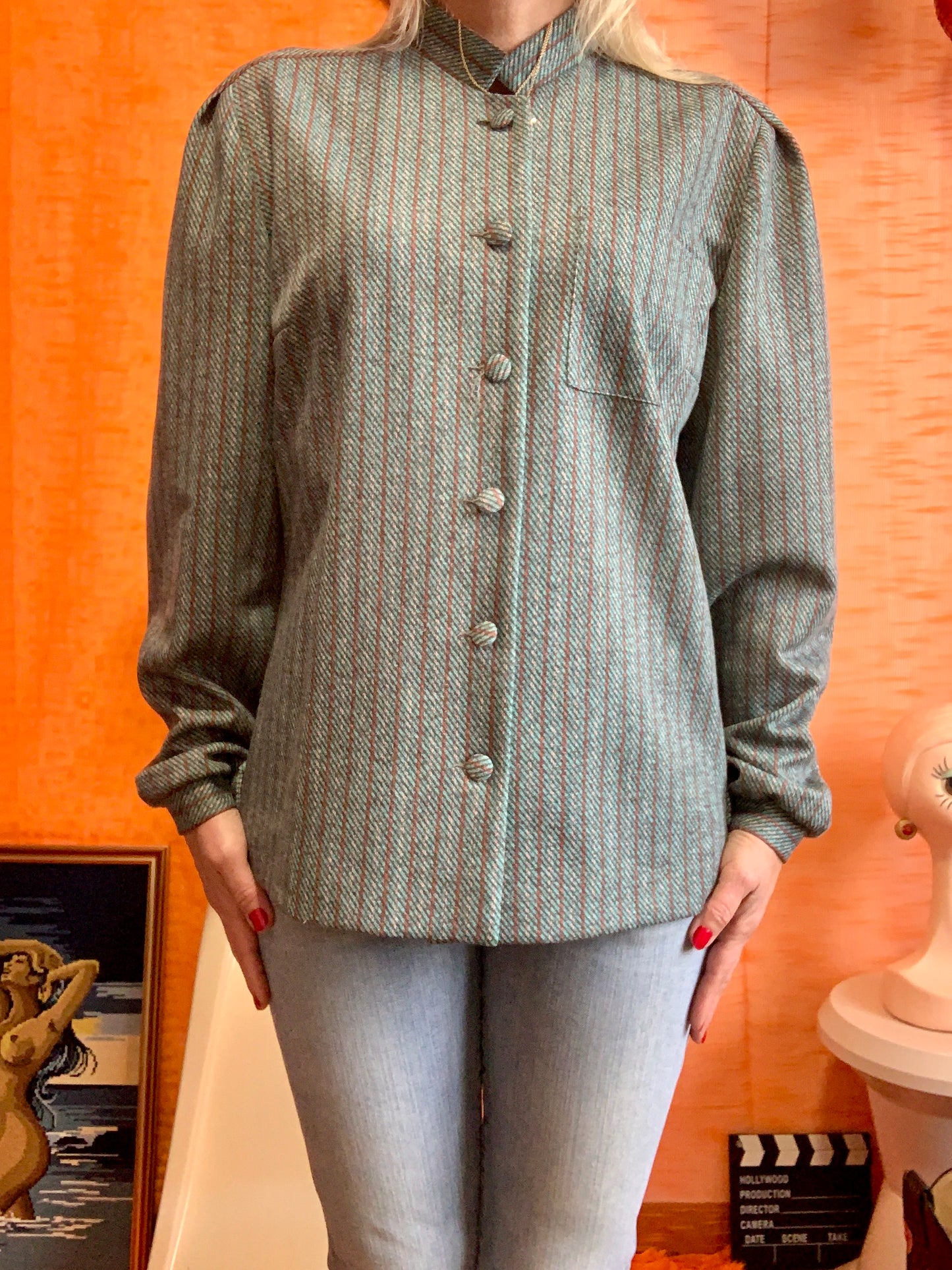 Chemise à motifs rayures Vintage France 1970 Seventies