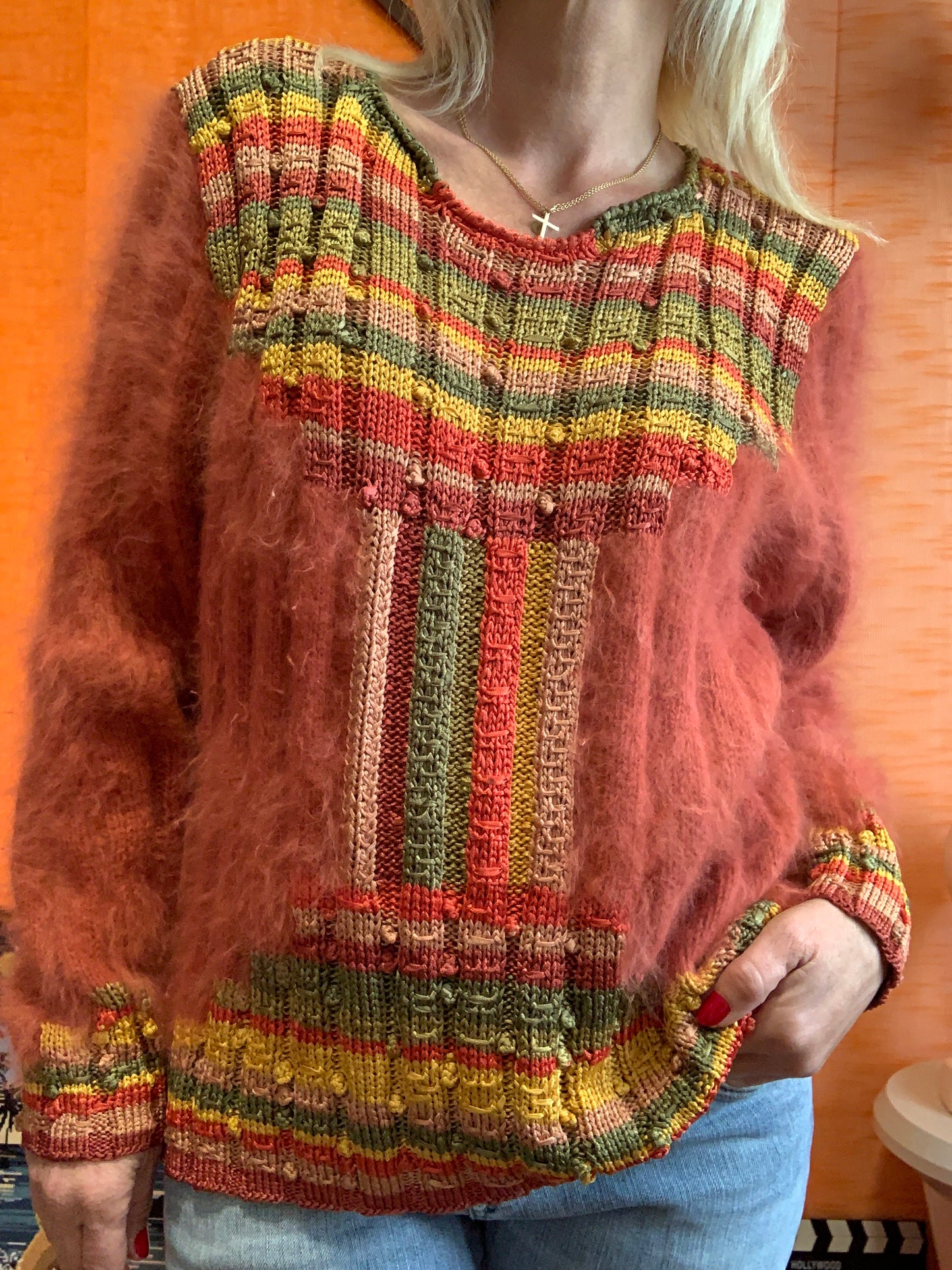 Pull sublime angora Modèle Vintage 1990 Anny Blatt Tricoté main