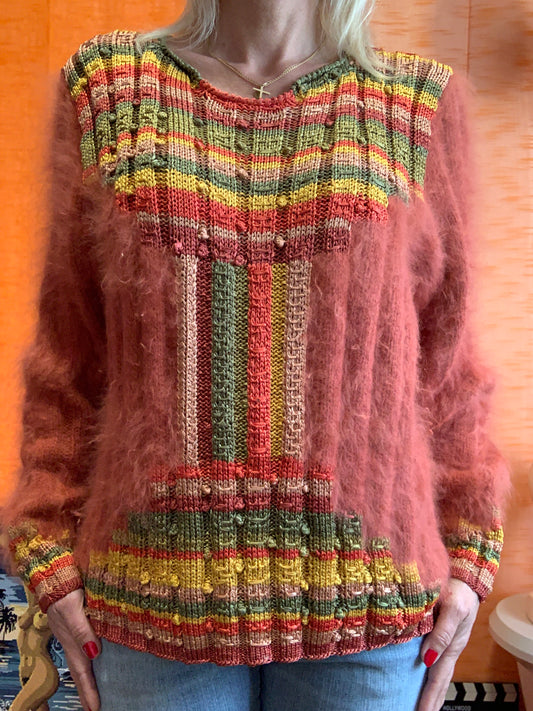 Pull sublime angora Modèle Vintage 1990 Anny Blatt Tricoté main