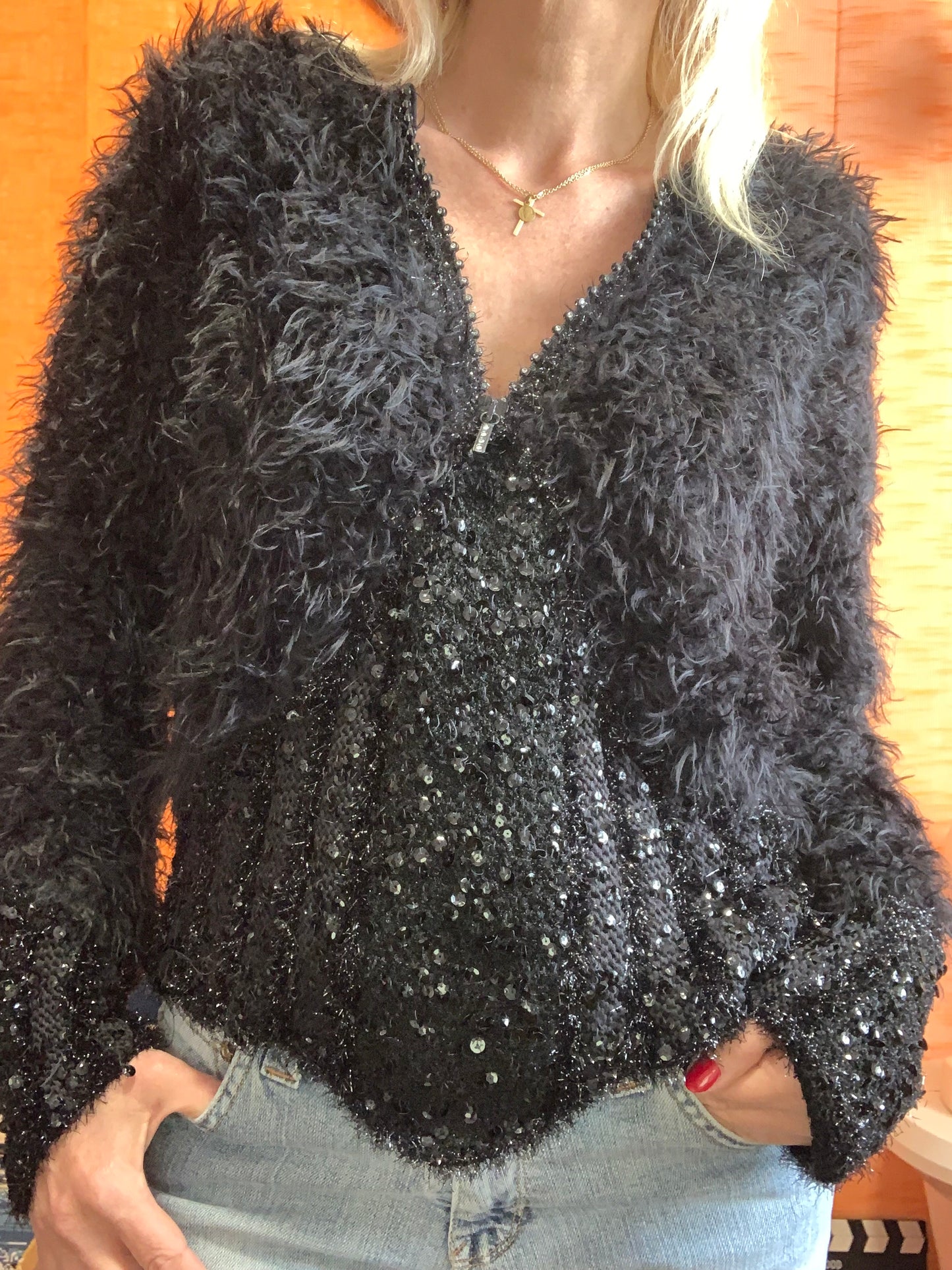 Merveilleux pull Tricoté Pailleté Confection main Modèle Anny Blatt