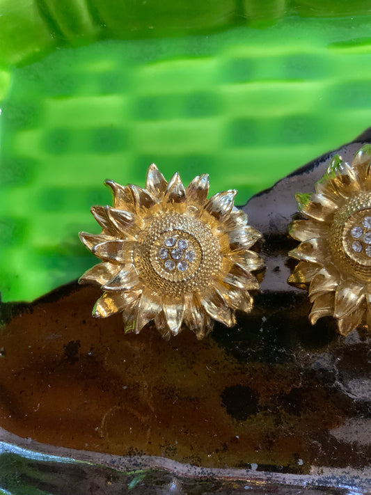 Boucles d’oreilles Forme fleurs et strass Vintage 1990