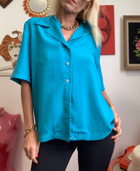 Chemisier Turquoise Paul Mausner Vintage 1990