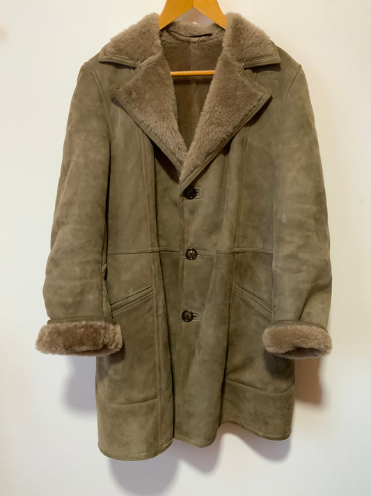 Manteau Daim Peau retournée lainée marron glacé Vintage 1970/80