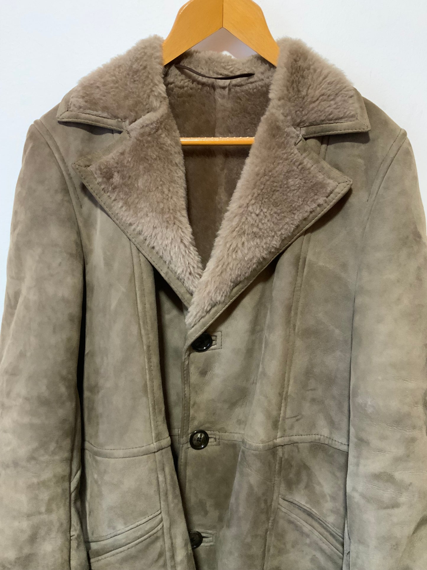 Manteau Daim Peau retournée lainée marron glacé Vintage 1970/80