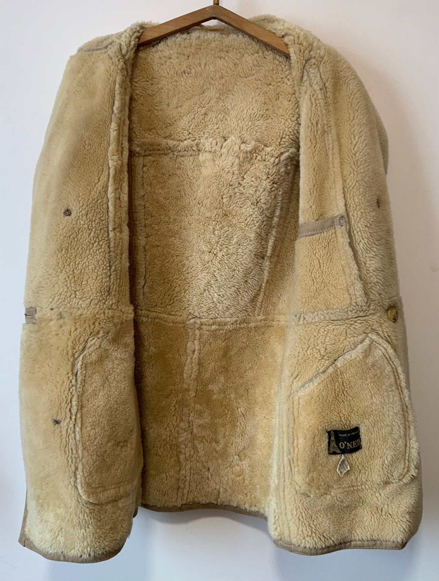 Manteau Daim peau lainée beige 1970/80 Vintage