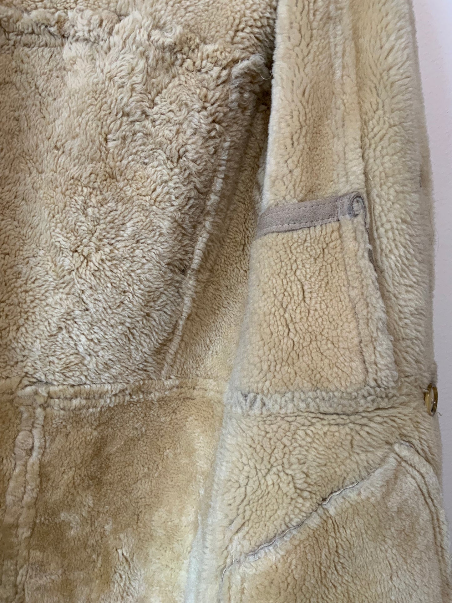 Manteau Daim peau lainée beige 1970/80 Vintage