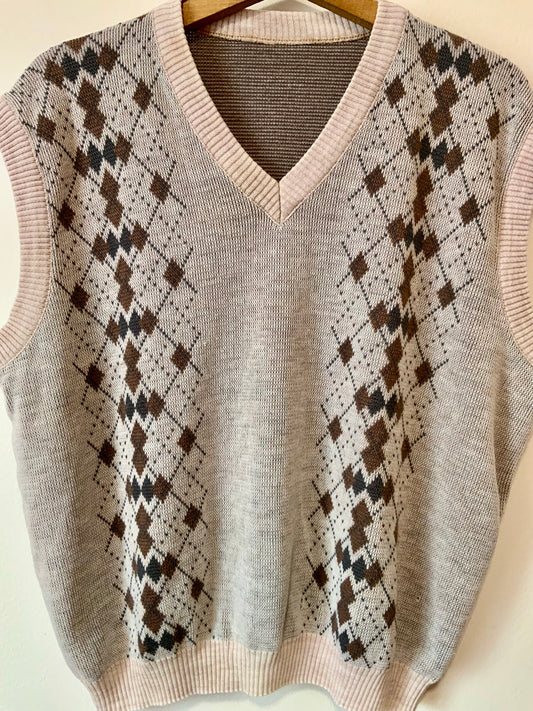 Pull sans manche aux motifs carreaux Burlingtons Col V Vintage 1980/90