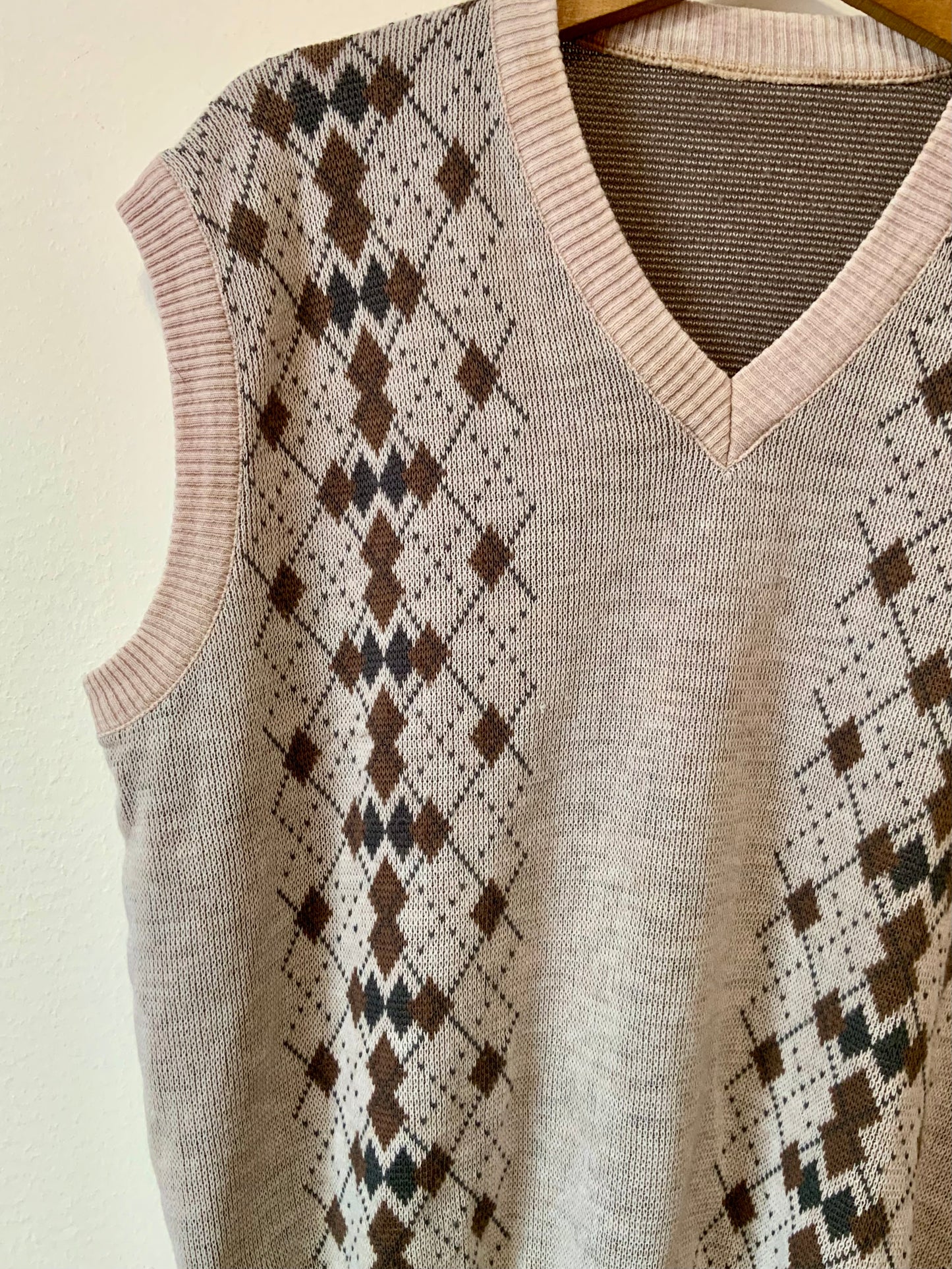 Pull sans manche aux motifs carreaux Burlingtons Col V Vintage 1980/90