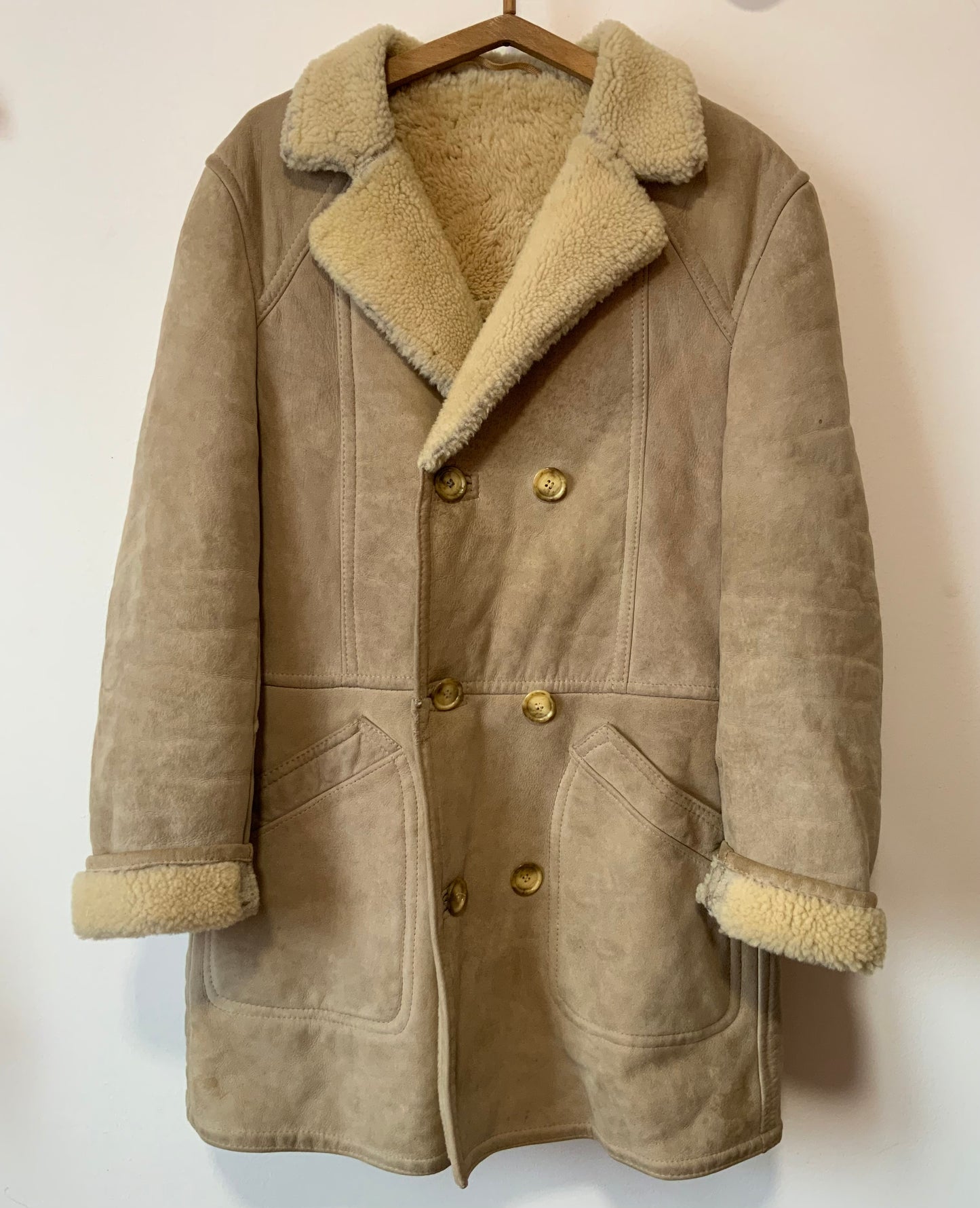Manteau Daim peau lainée beige 1970/80 Vintage