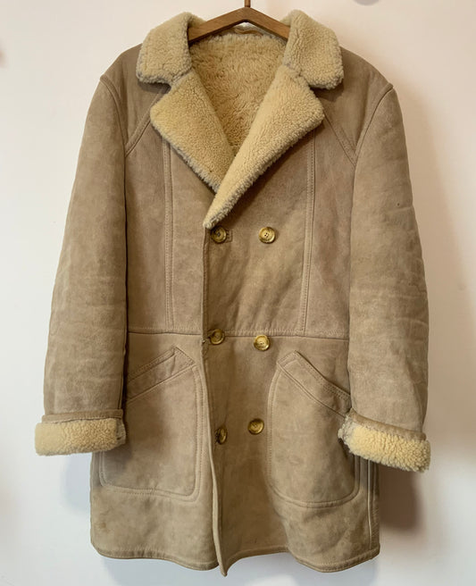 Manteau Daim peau lainée beige 1970/80 Vintage