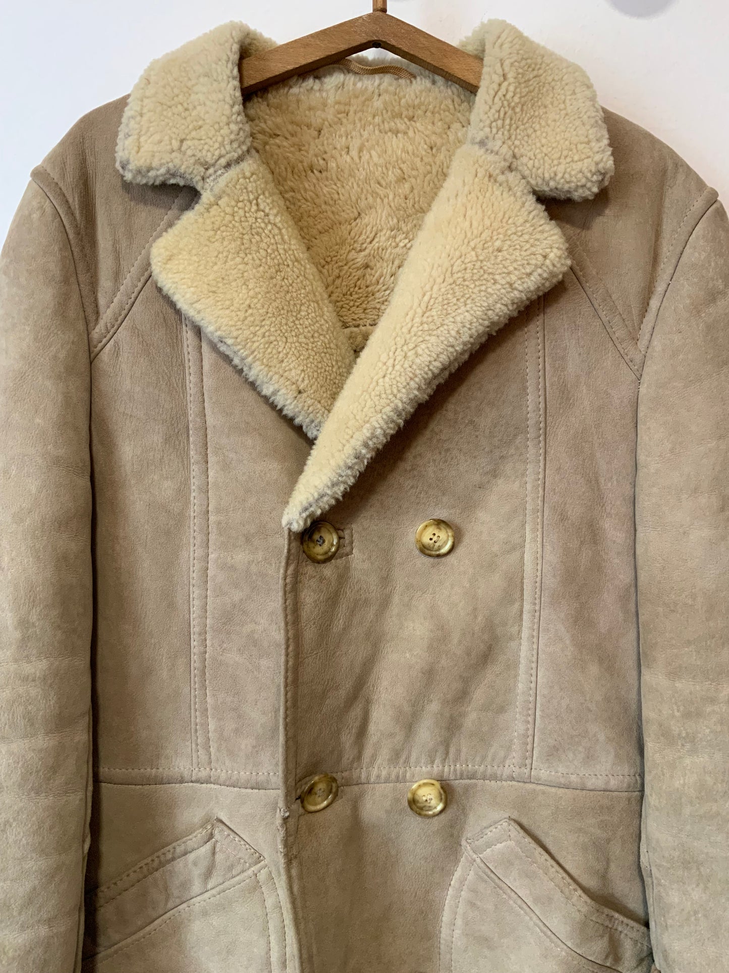 Manteau Daim peau lainée beige 1970/80 Vintage