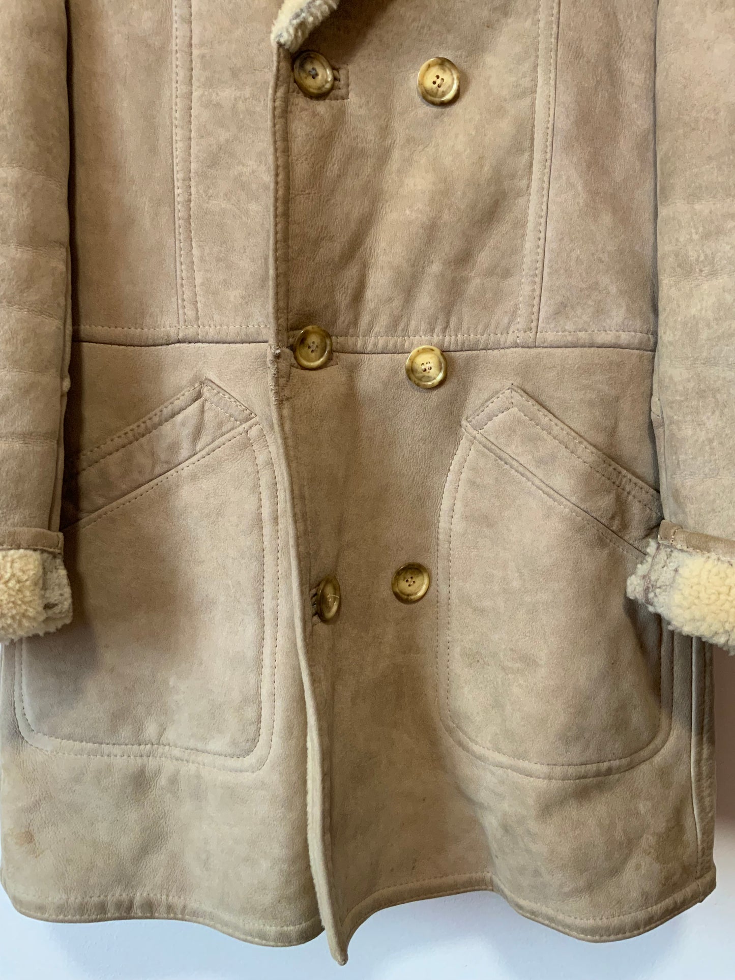 Manteau Daim peau lainée beige 1970/80 Vintage