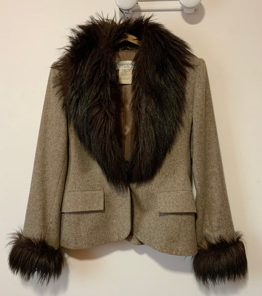 Sublime Veste Blazer Yves Saint Laurent Vintage avec Fourrure synthétique Laine et Cachemire
