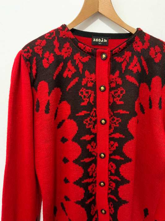 Gilet Cardigan Motifs Fleurs Elegance Vintage 1980 France