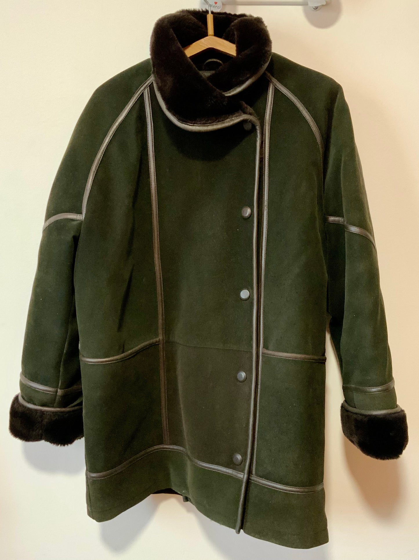 Manteau Vintage 1980 Aspect daim et empiècements cuir Matelassé et fourrure synthétique