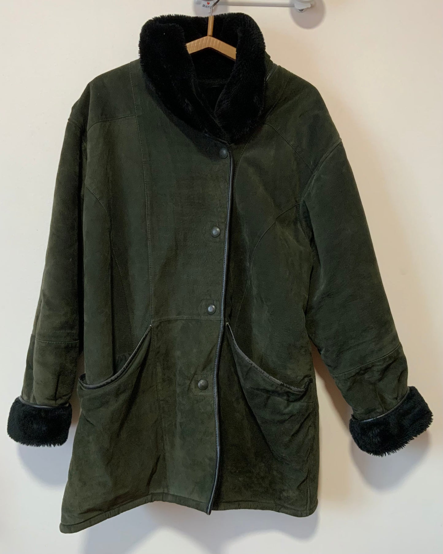 Gros manteau Vintage 1980 Daim vert foncé