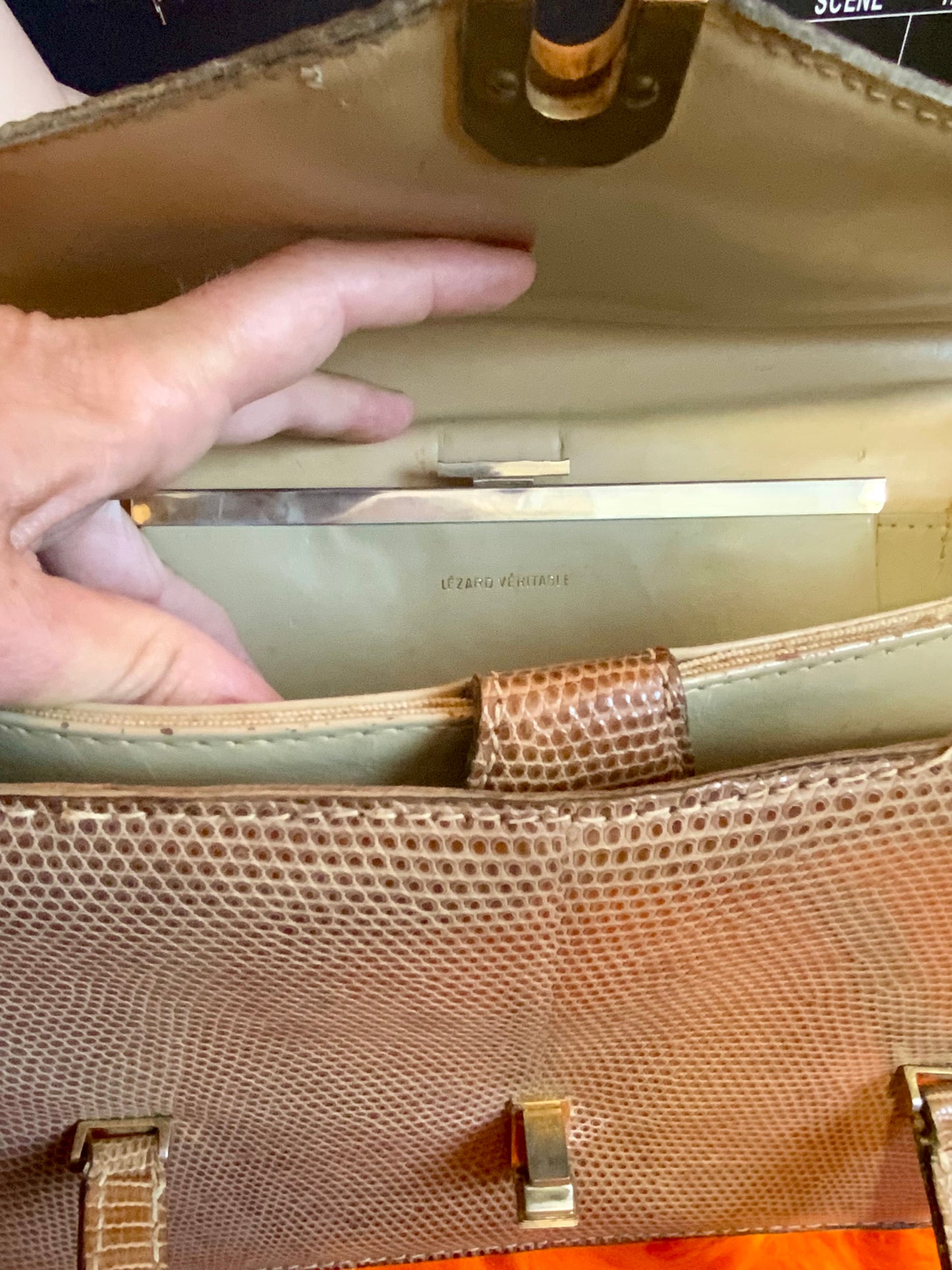 Sac en cuir reptile lézard véritable Beauté Vintage 1950/60 Ancien