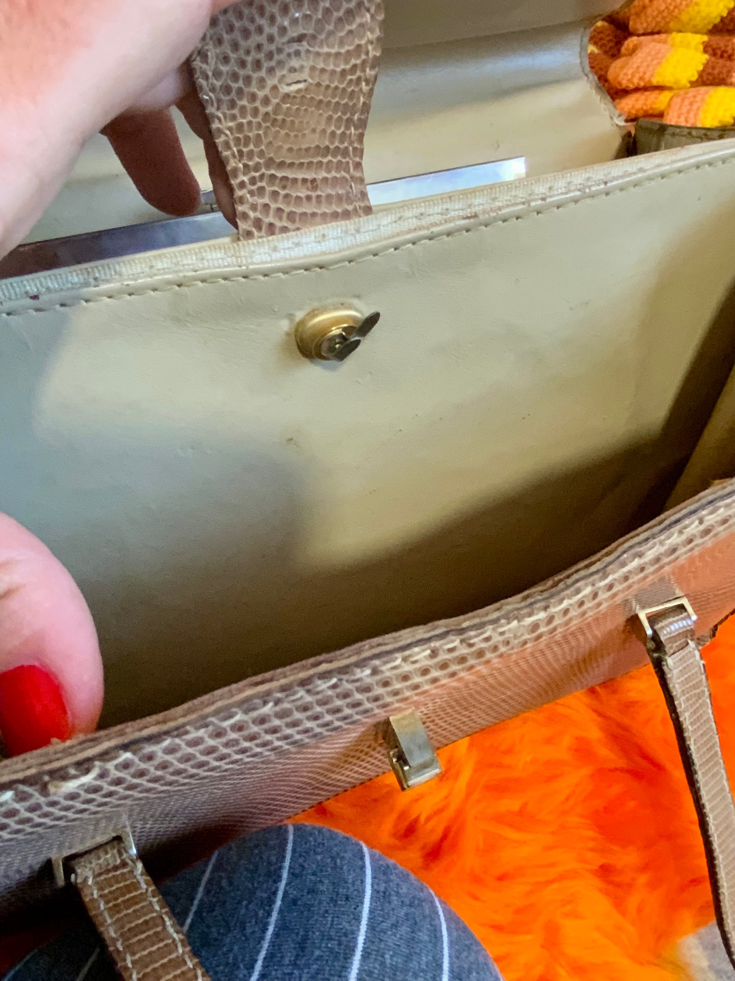 Sac en cuir reptile lézard véritable Beauté Vintage 1950/60 Ancien