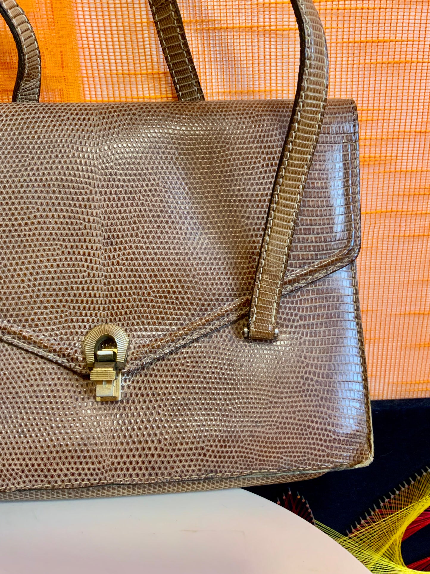 Sac en cuir reptile lézard véritable Beauté Vintage 1950/60 Ancien