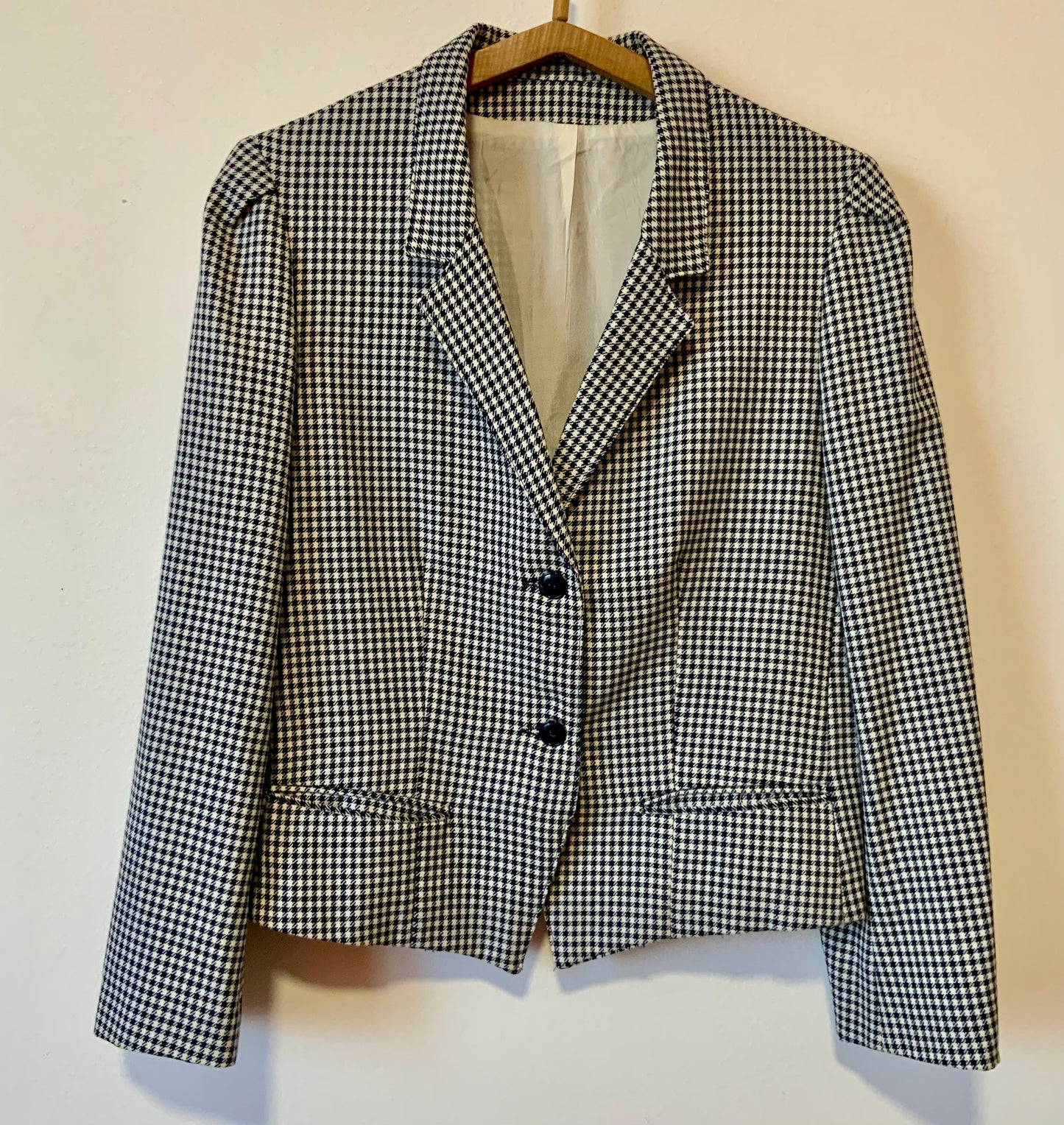 Veste blazer court forme pointue à carreaux pieds de poule Vintage France