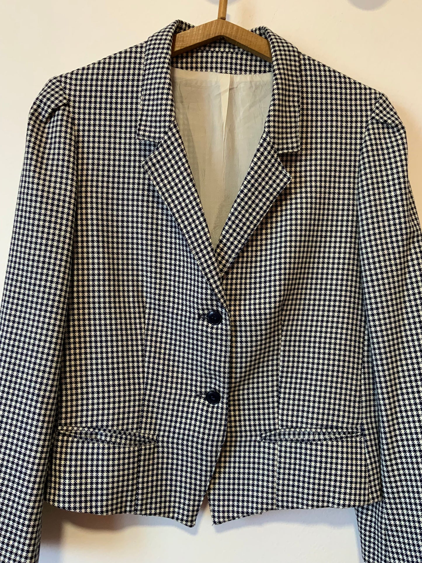Veste blazer court forme pointue à carreaux pieds de poule Vintage France