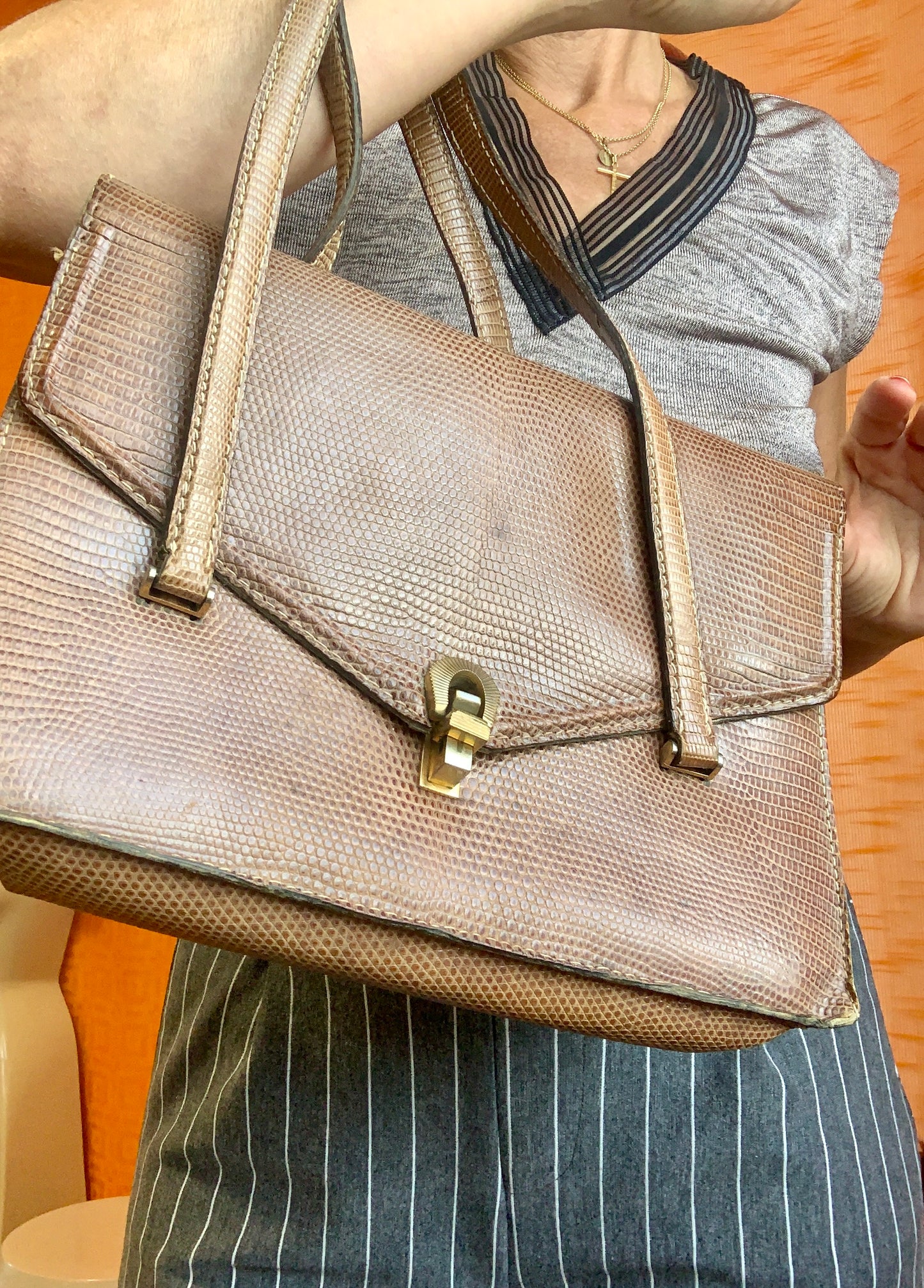 Sac en cuir reptile lézard véritable Beauté Vintage 1950/60 Ancien