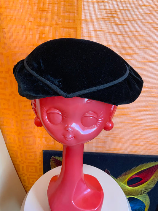 Petite toque velours et soie faite main très ancienne Années 30 Vintage