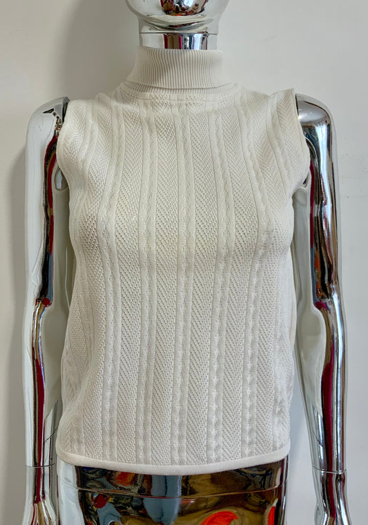 Pull Tricot Ajouré sans manche col roulé Vintage 1970 Neuf France