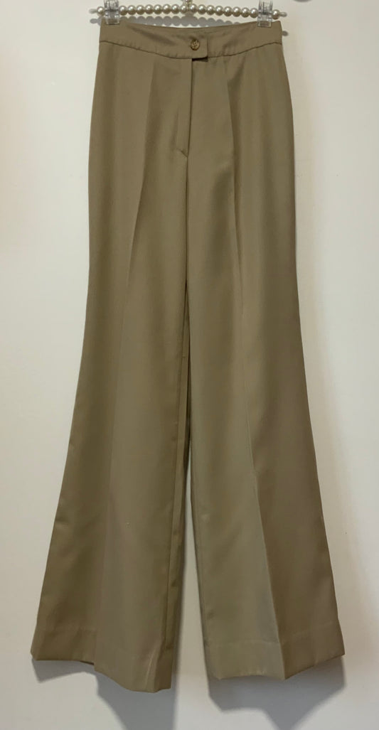 Pantalon Pattes d’éléphant Tergal Beige Vintage 1970 Flare Coupe Chic