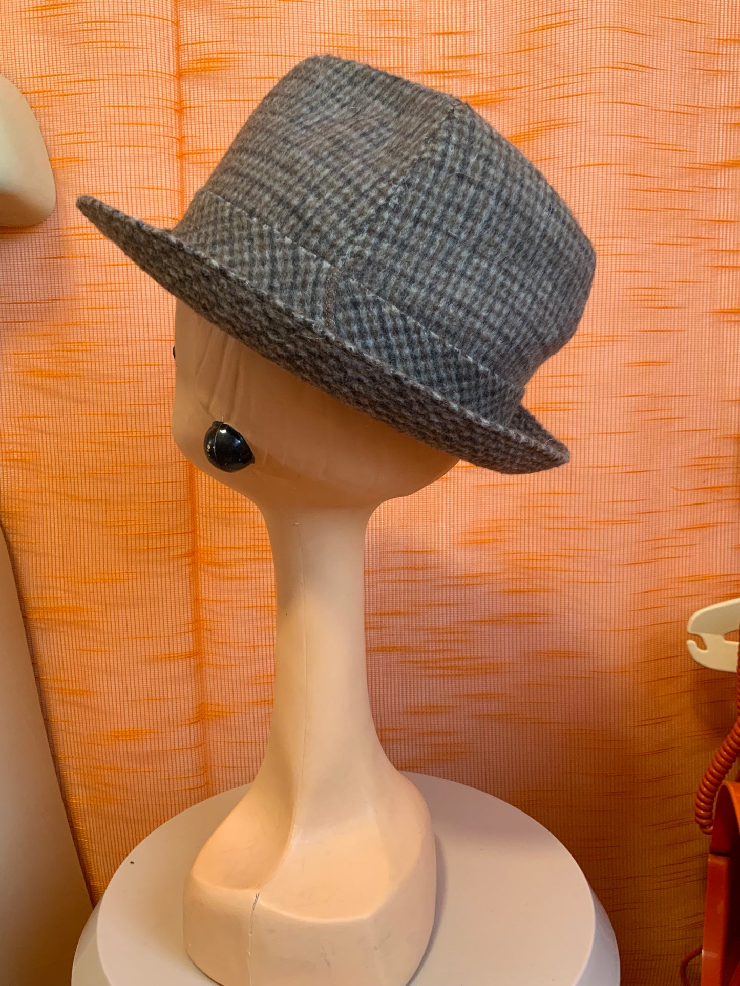 Chapeau à carreaux Laine Vintage 1970 France Imperméabilisé