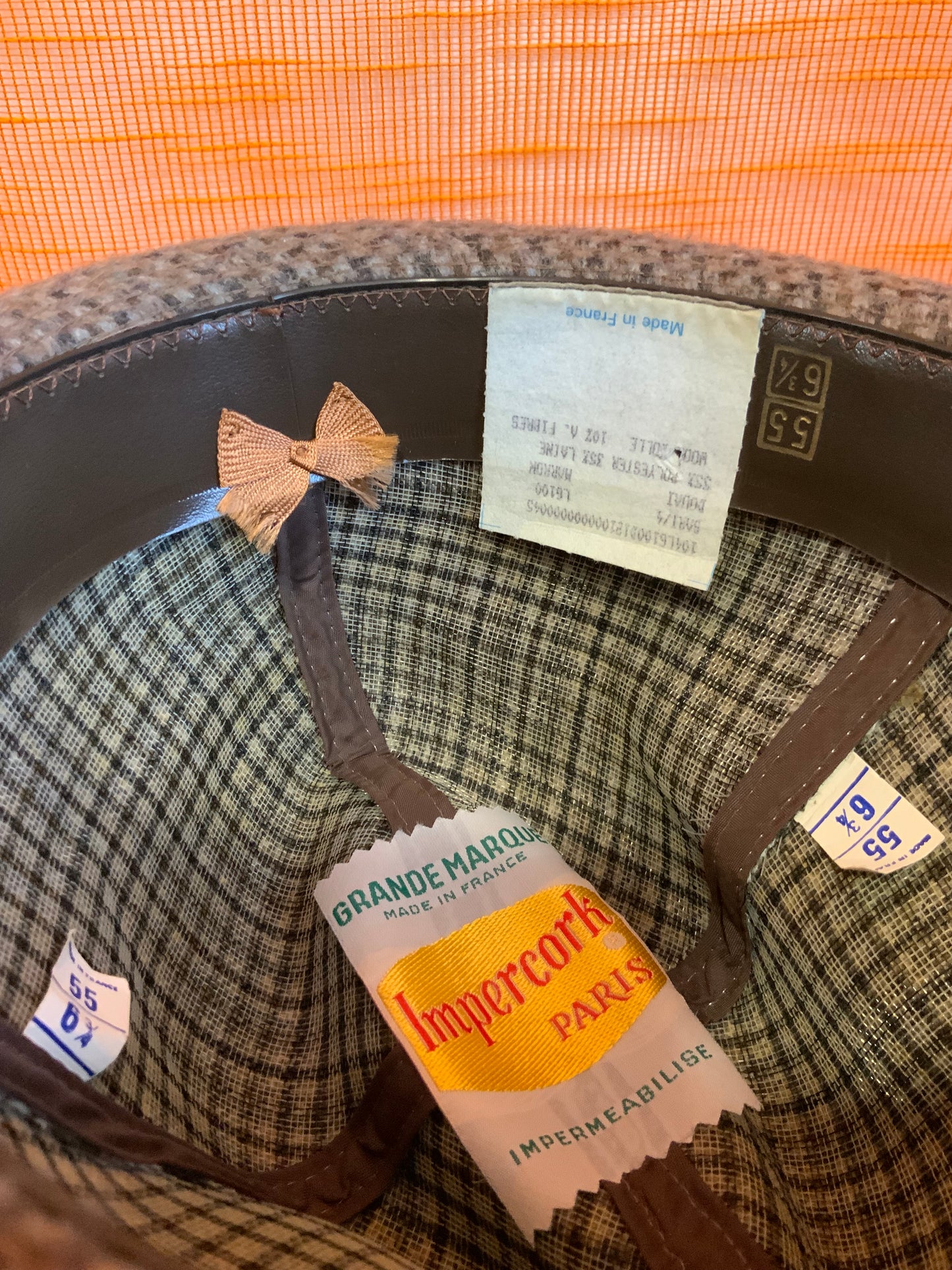 Chapeau à carreaux Laine Vintage 1970 France Imperméabilisé