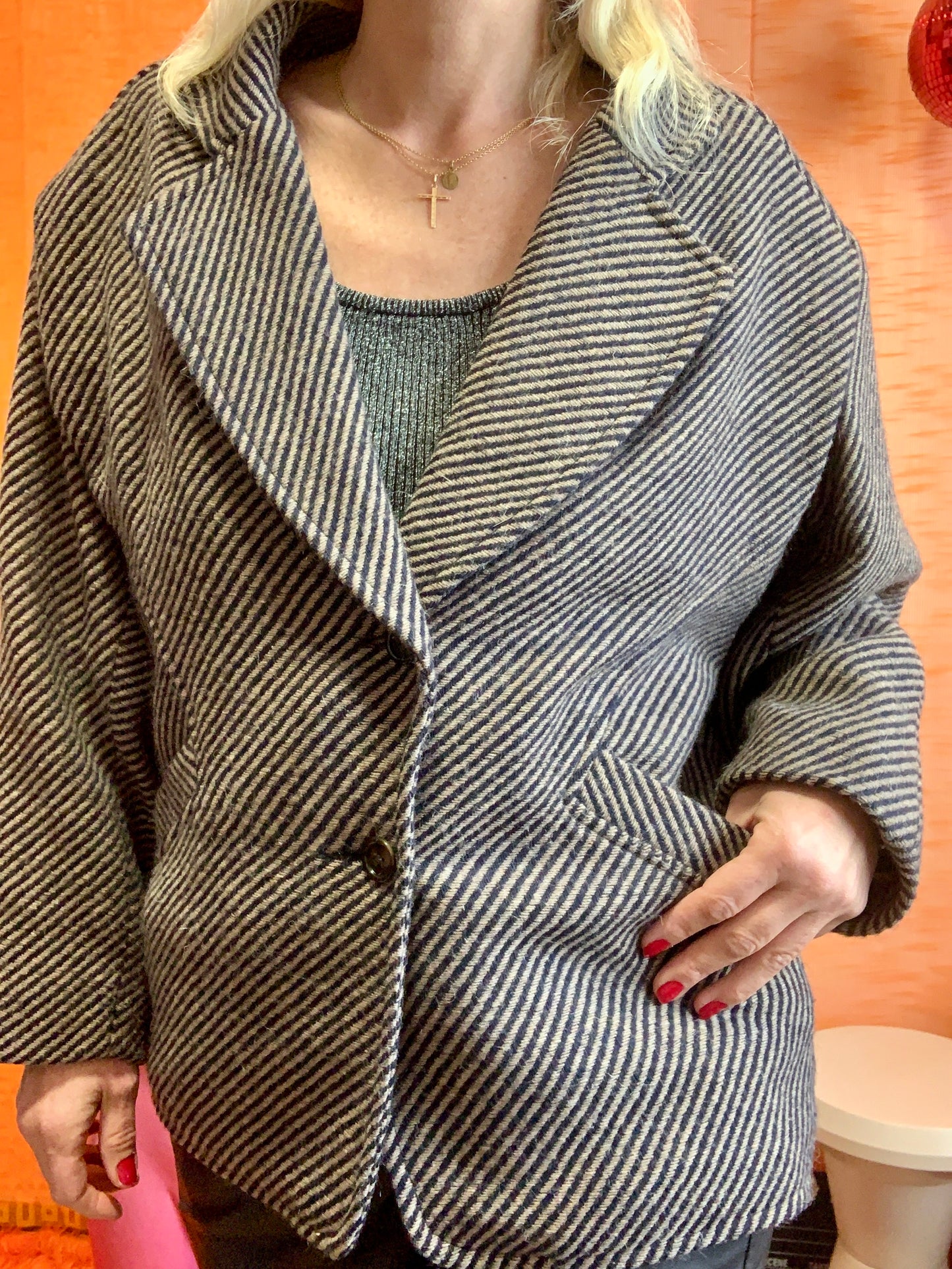 Veste en Laine à Rayures Vintage Made in France Années 80