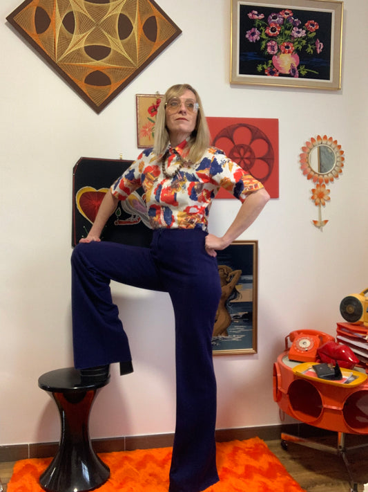 Superbe pantalon pattes d’éléphant Dralon Original Vintage 1970