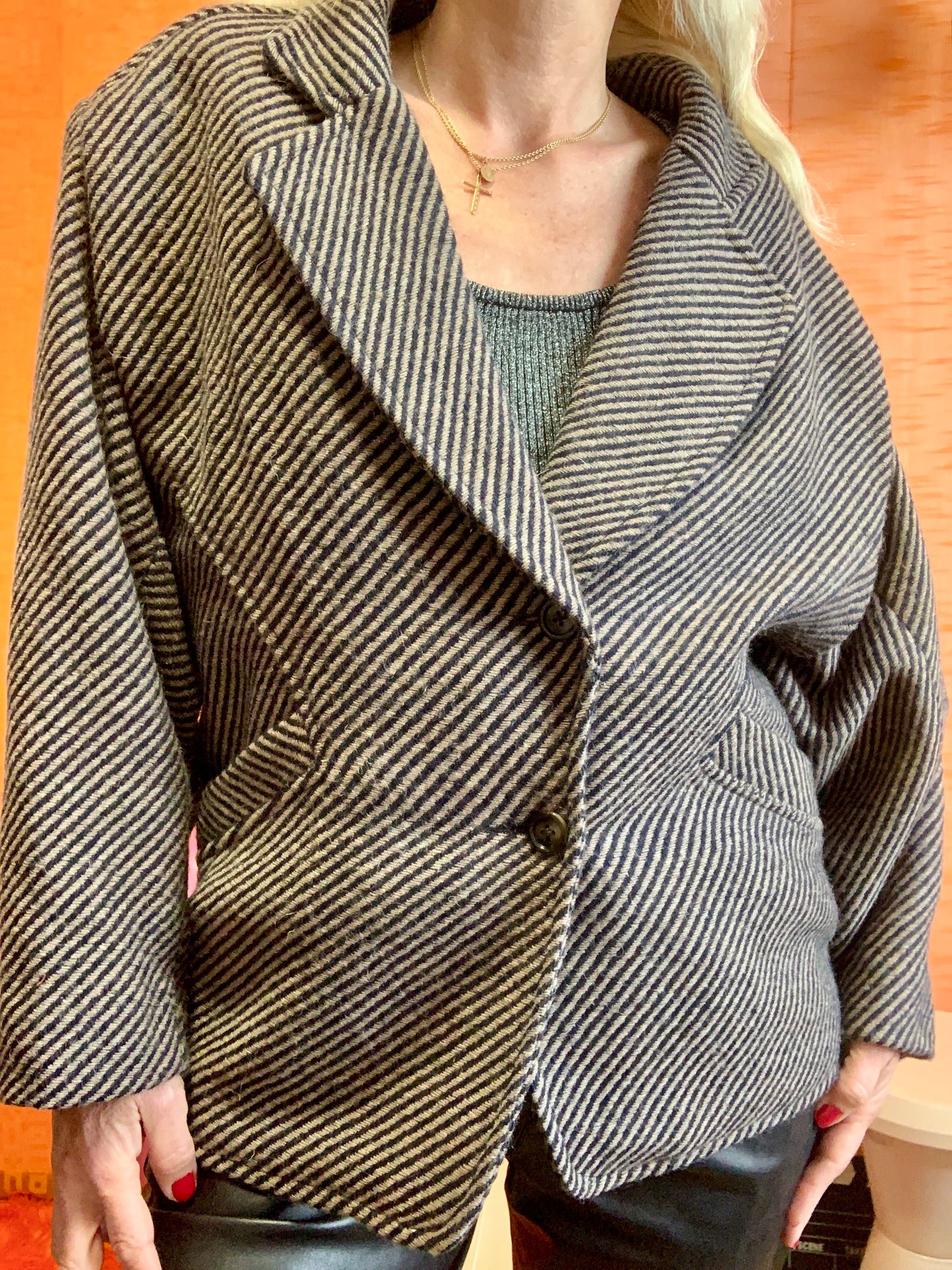 Veste en Laine à Rayures Vintage Made in France Années 80