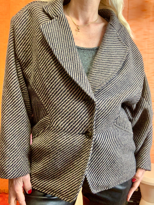 Veste en Laine à Rayures Vintage Made in France Années 80