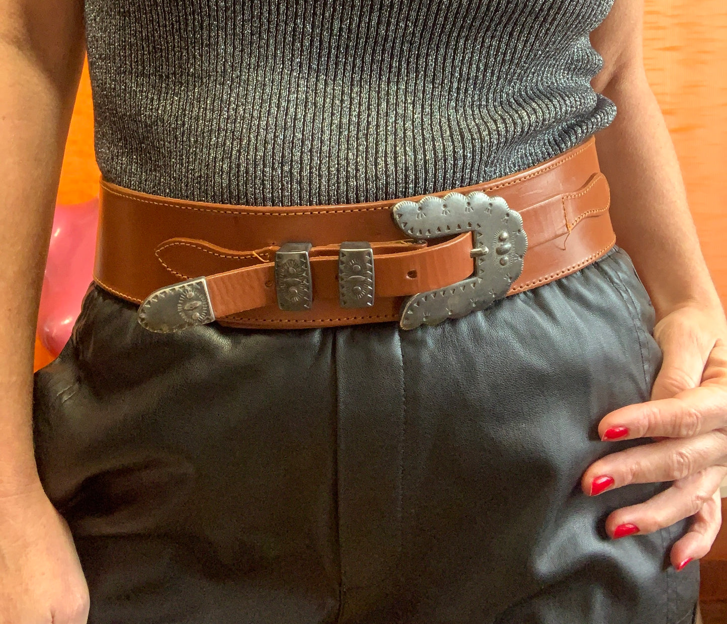 Ceinture Western Cuir marron Vintage