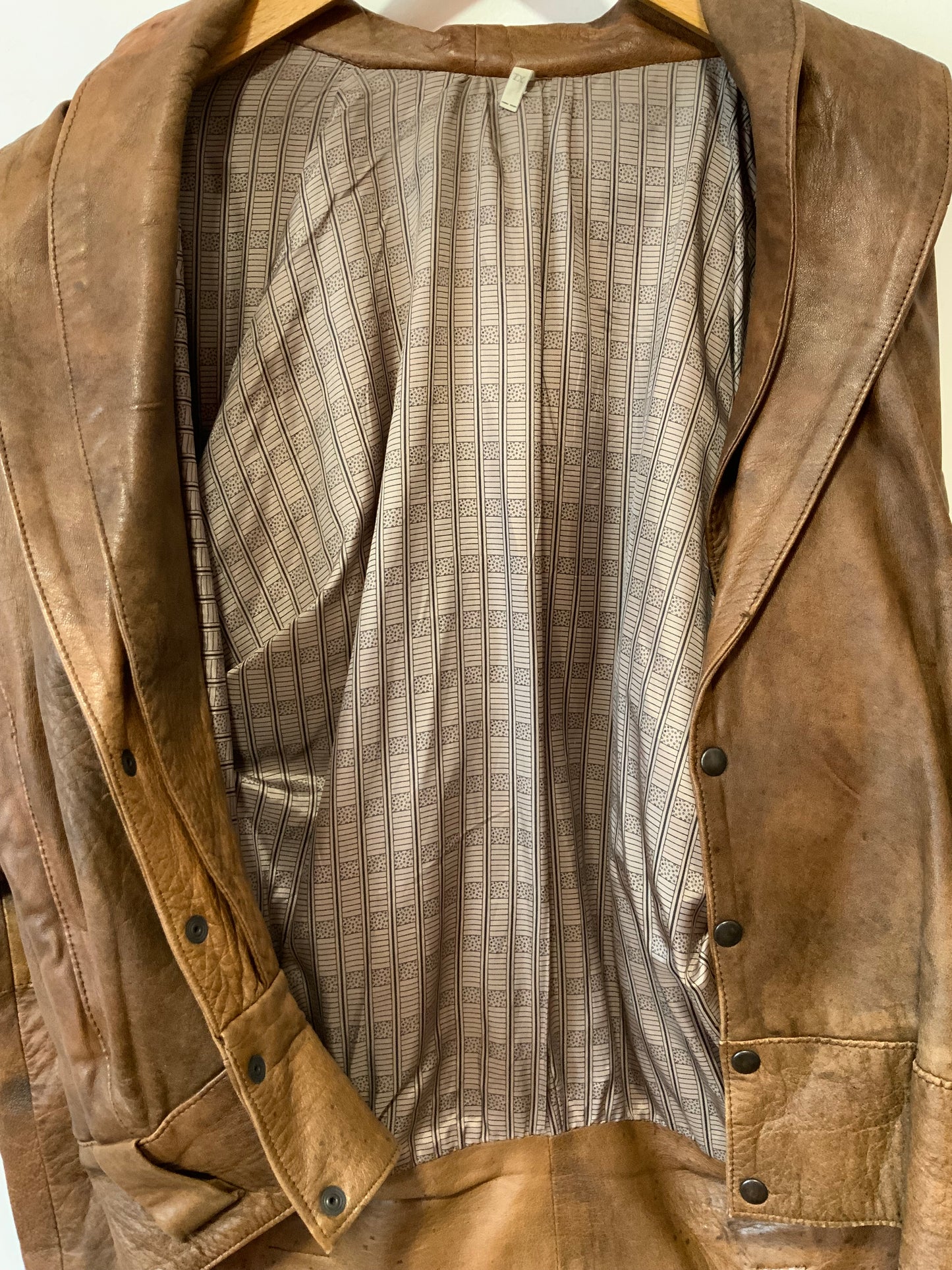 Blouson Cuir marron Vintage 1980 Double col à manches détachables