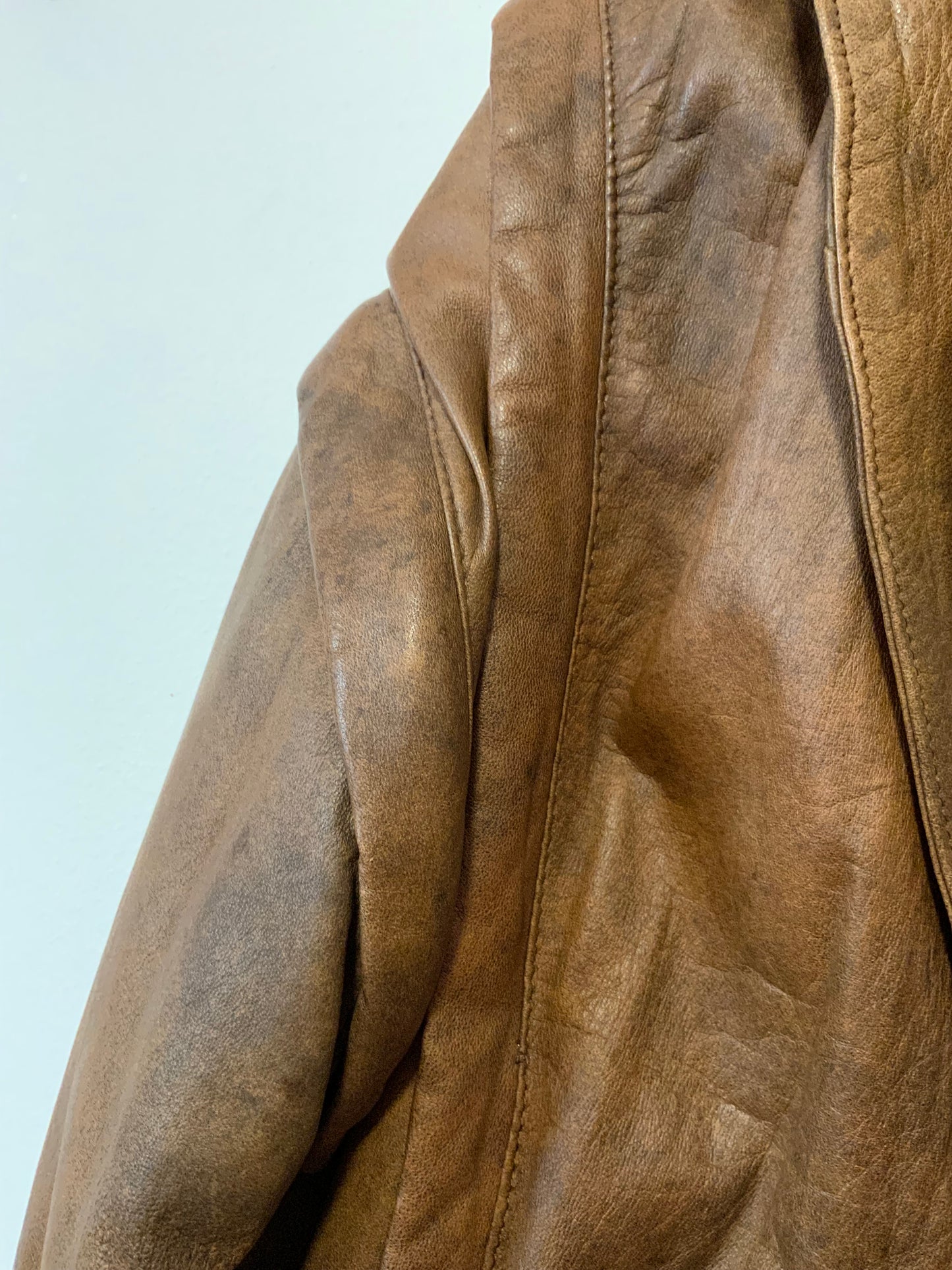 Blouson Cuir marron Vintage 1980 Double col à manches détachables