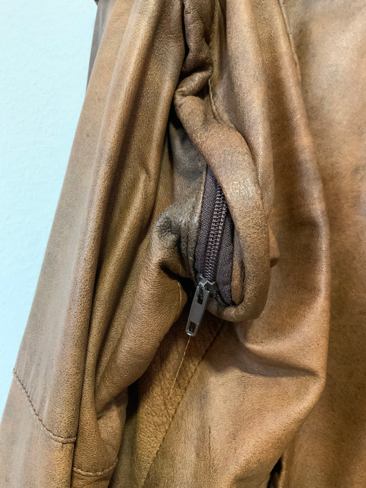 Blouson Cuir marron Vintage 1980 Double col à manches détachables