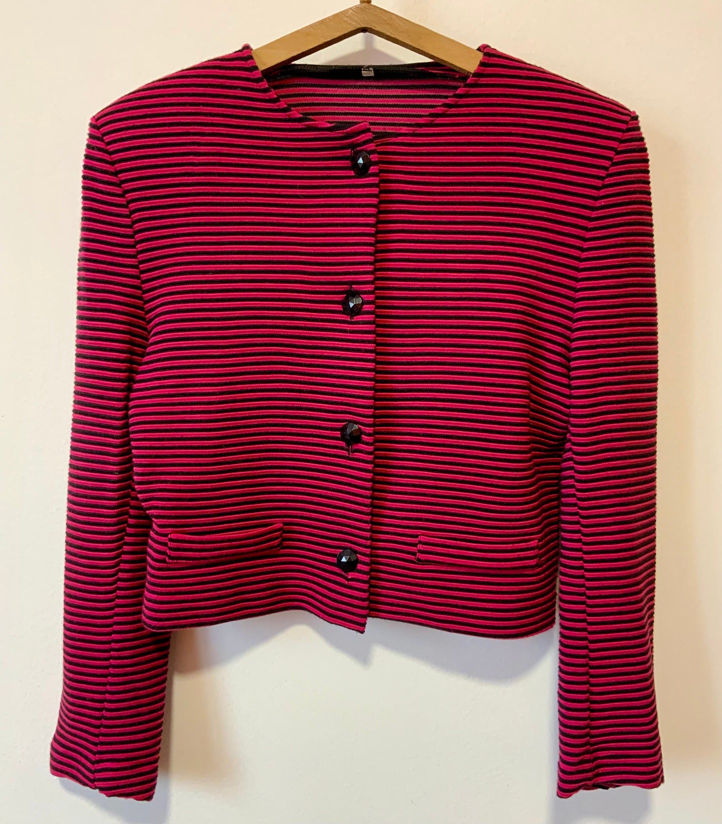 Très beau gilet sweat à rayures et larges épaulettes Vintage 1980