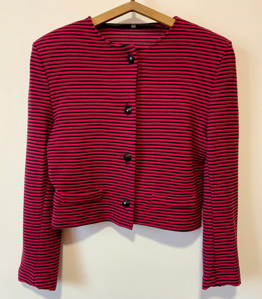 Très beau gilet sweat à rayures et larges épaulettes Vintage 1980