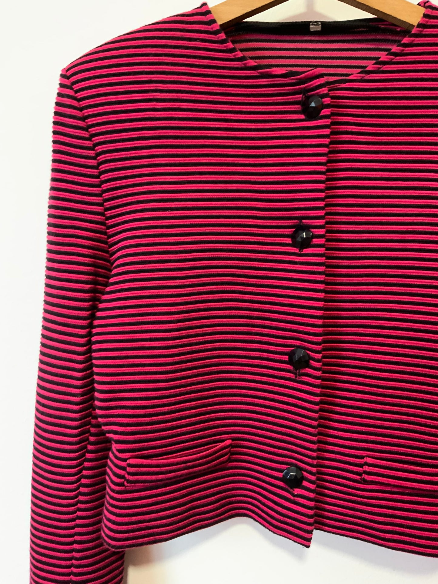 Très beau gilet sweat à rayures et larges épaulettes Vintage 1980