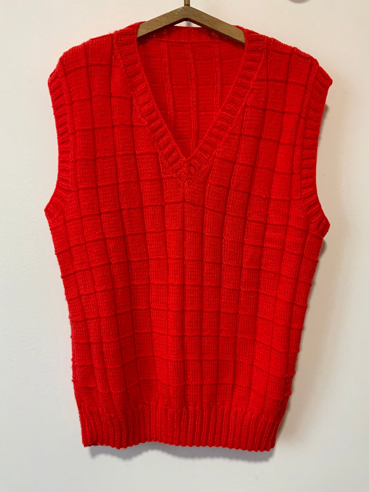 Grand Pull sans manche Orange tricoté Laine carreaux