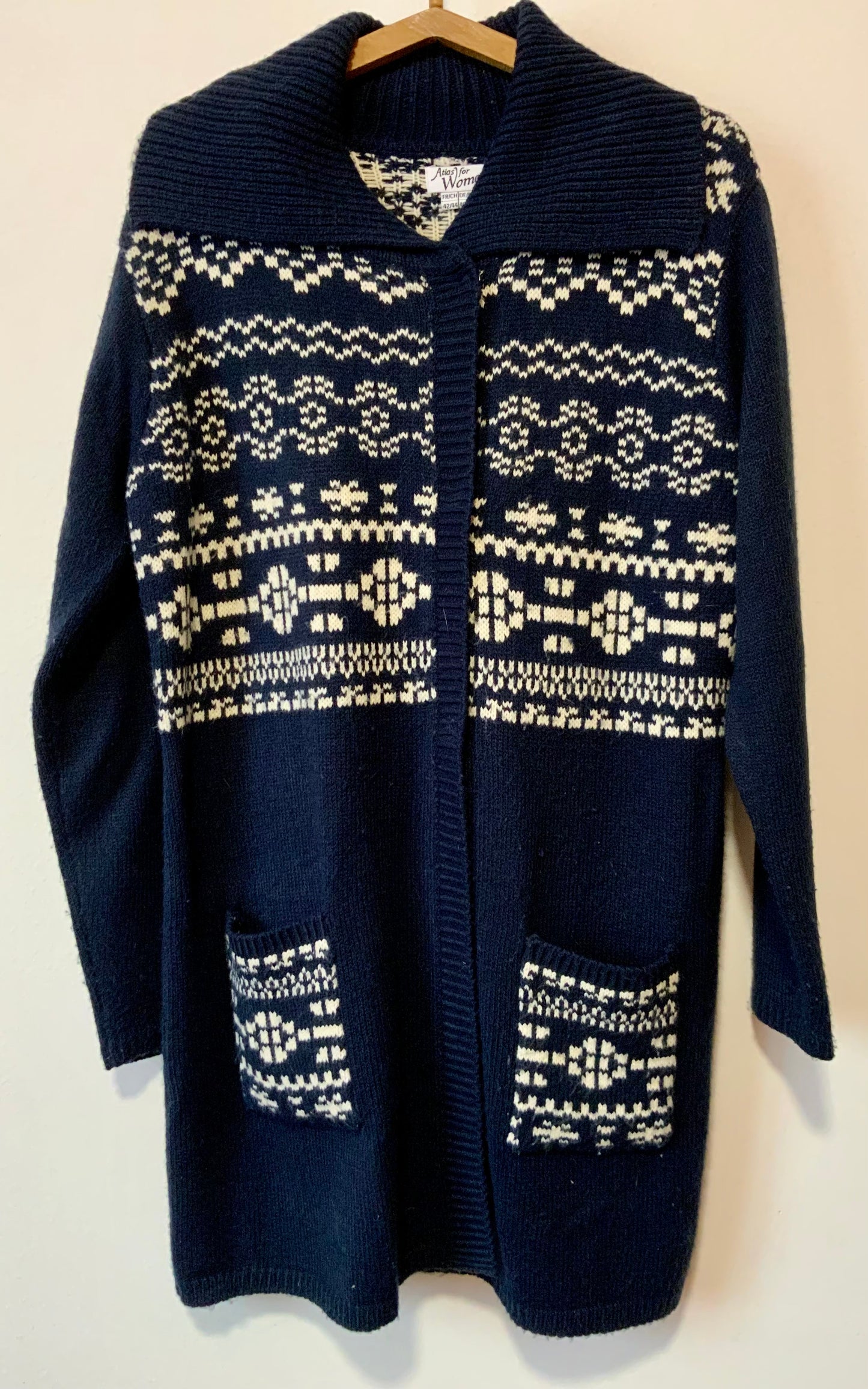 Gros et Long Gilet Laine motifs étoiles des neiges Vintage