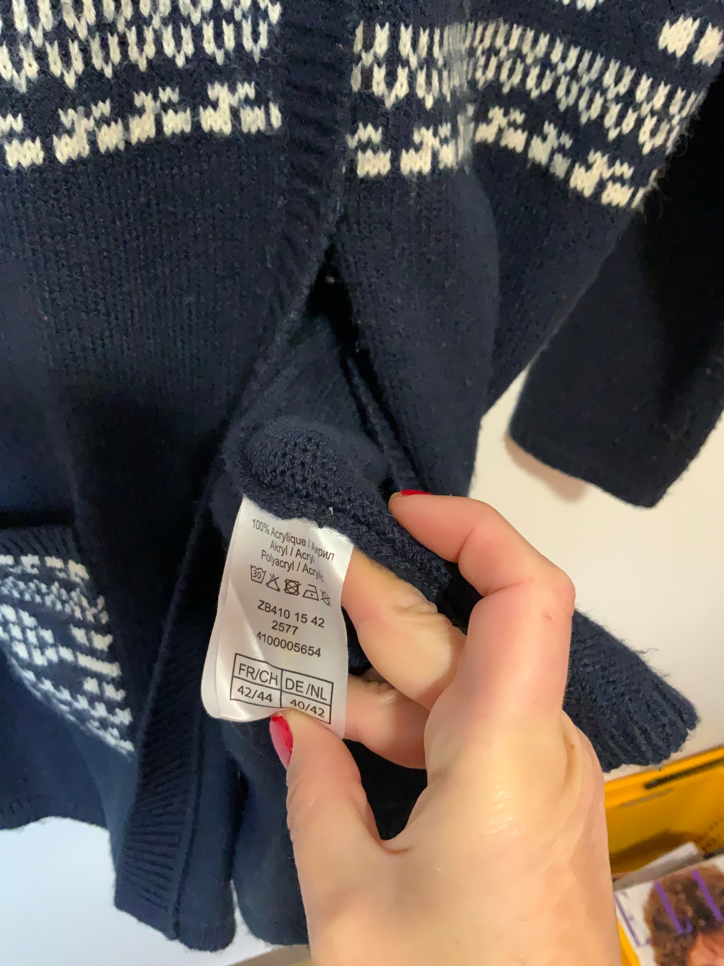 Gros et Long Gilet Laine motifs étoiles des neiges Vintage