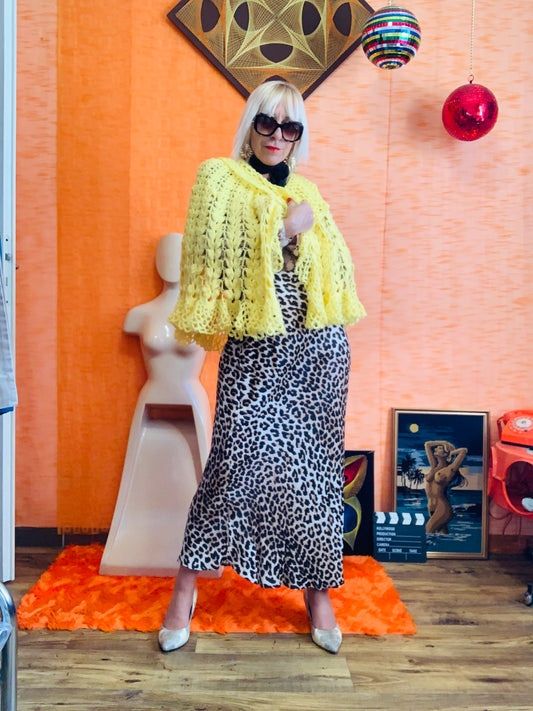 Châle Jaune Vintage Laine au Crochet Bohème