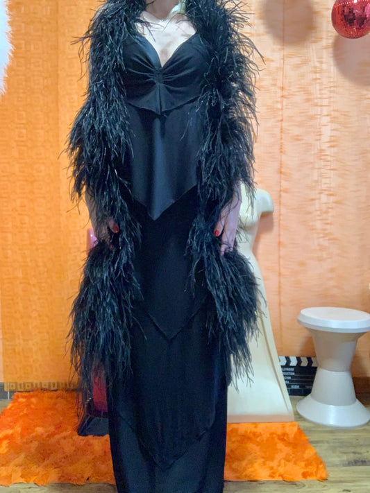 Authentique grande robe de soirée, fêtes 1970 avec son Boa Création