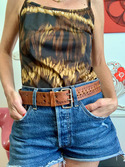 Ceinture Cuir Tressage Motifs Vintage 1980/90