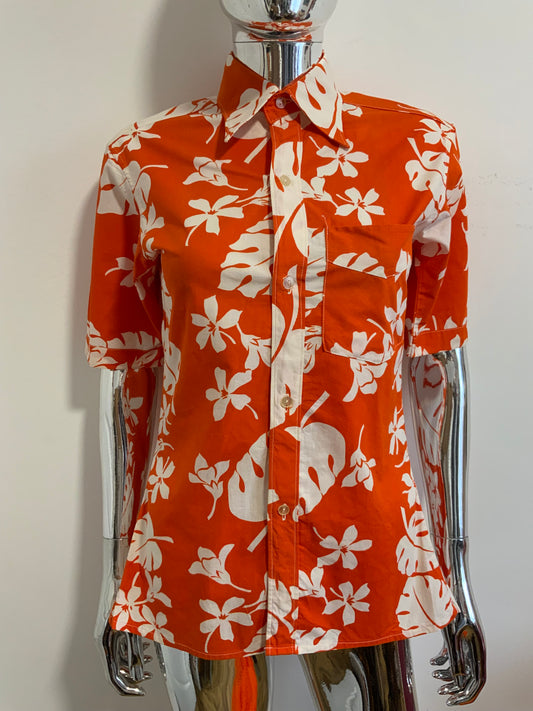 Chemise Hawaïenne Orange Vintage Seventies Col pelle à tartes