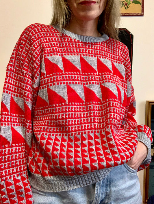 Pull Fun Vintage Eighties Motifs Géométriques France 1980